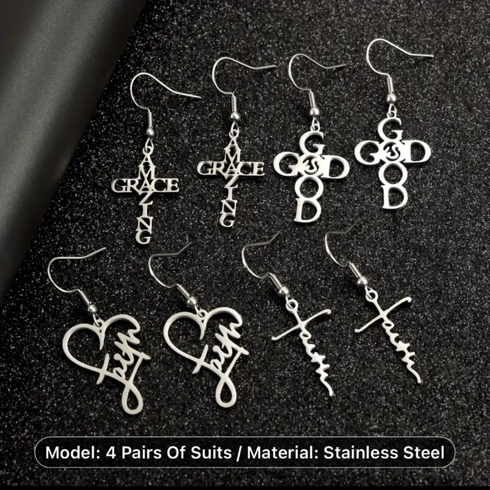 Set of 4 Stainless  Steel Earrings